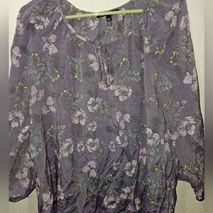 Como Black Gauze Flpral Blouse Size Large